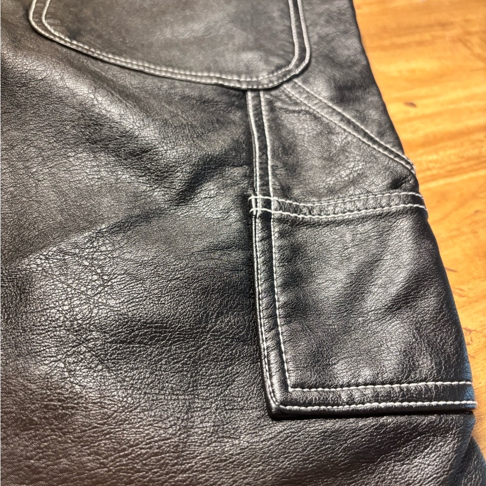 BDG Urban Outfitters Faux Leather Carpenter Pants Black High Rise Straight Leg S - Picture 5 of 10
